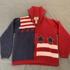 Tiara International Sweater Womens Small Red Blue Zip Patriotic Stars Stripes